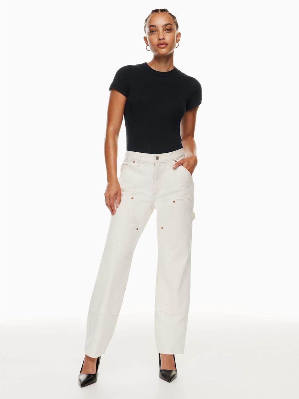 Aritzia Denim Forum The Lou Low Rise Carpenter 28L In Bone SZ 30 Organic Cotton